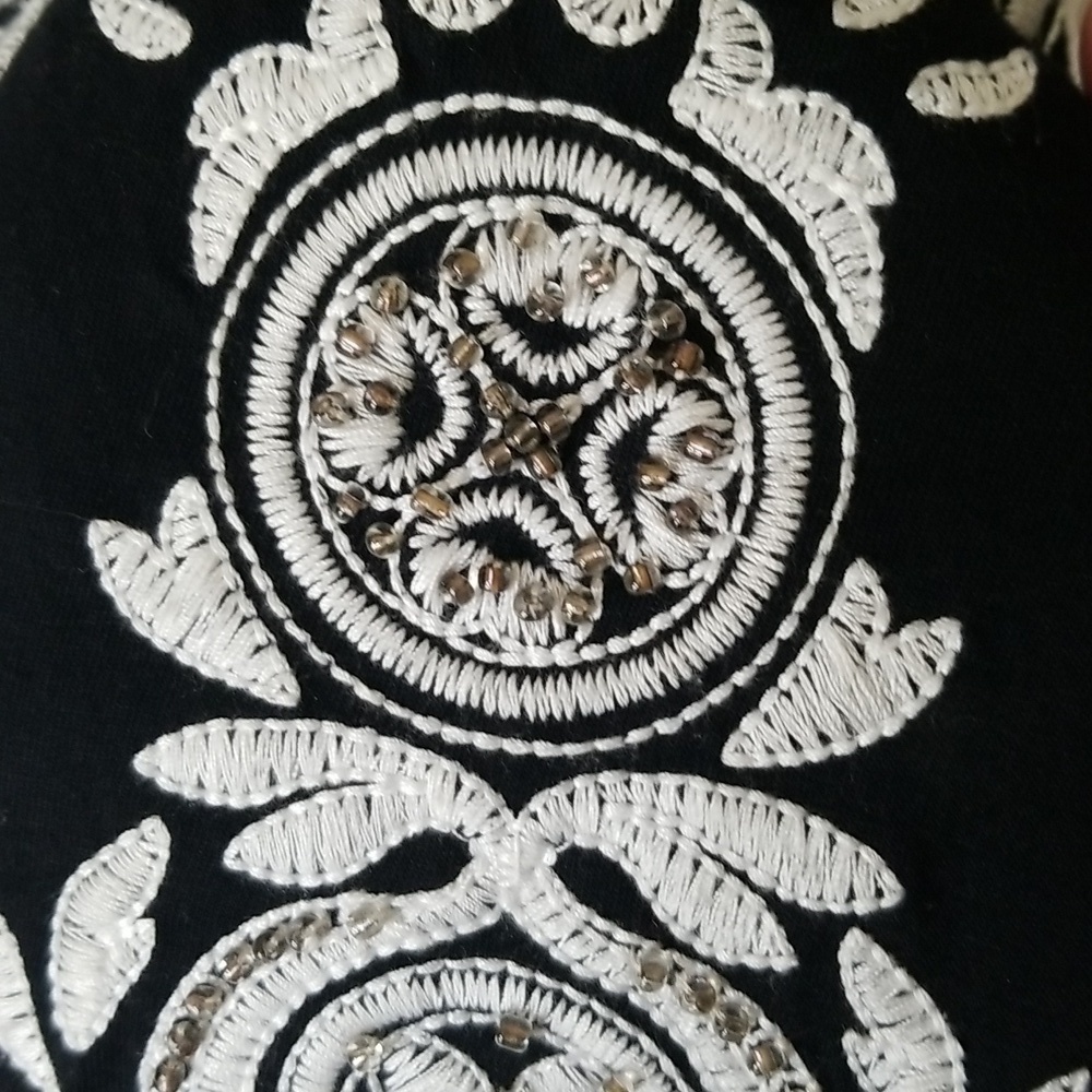 INC embroidered black white dress size Xsmall Pima Cotton/modal EUC - Picture 4 of 6